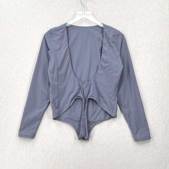 SKIMS Fits Everybody Long SleeveLow Back Bodysuit Womens 2X Gray Blue Stretch - Picture 4 of 16